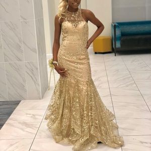 Gold and nude prom dress